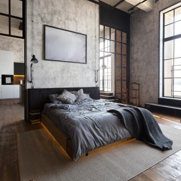 Интерьер спальни cветильниками над кроватью в стиле лофт смотреть на Basicdecor