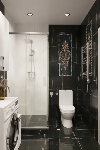 Интерьер ванной с душевой из плитки  смотреть на Basicdecor