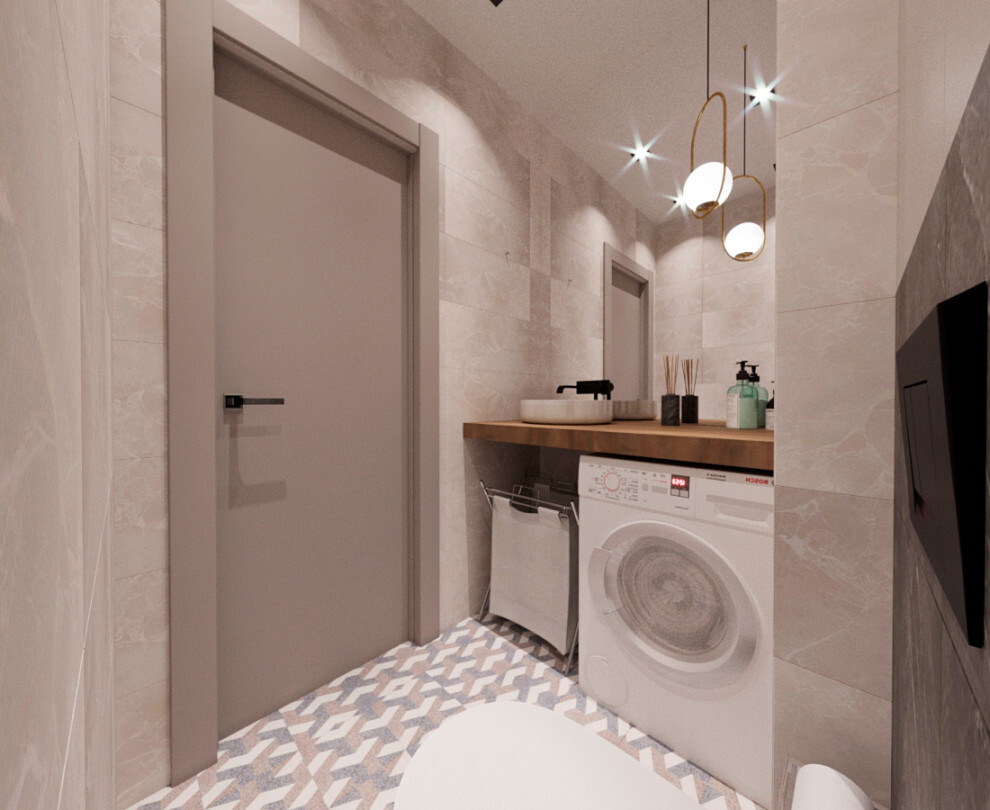Интерьер ванной cовмещенным санузлом в современном стиле