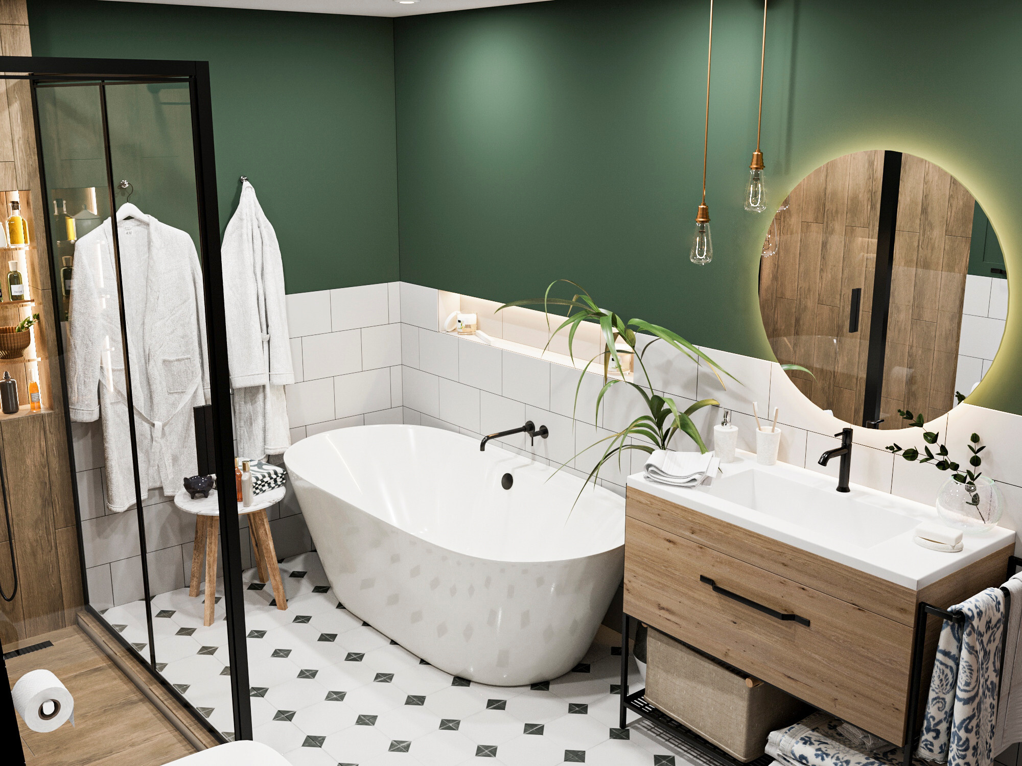 Интерьер ванной в стиле лофт и скандинавском стиле