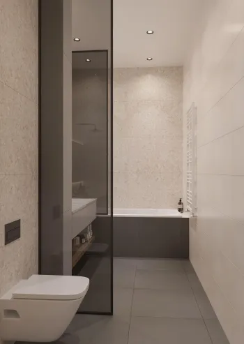 Интерьер ванной с нишей из плитки  смотреть на Basicdecor