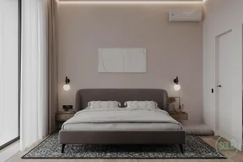 Интерьер спальни cветильниками над кроватью и с подсветкой  смотреть на Basicdecor