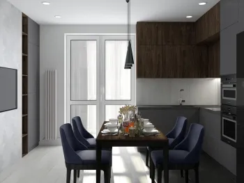 Интерьер кухни cветильниками над столом  смотреть на Basicdecor