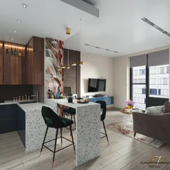 Интерьер кухни с объединенной гостиной в современном стиле смотреть на Basicdecor