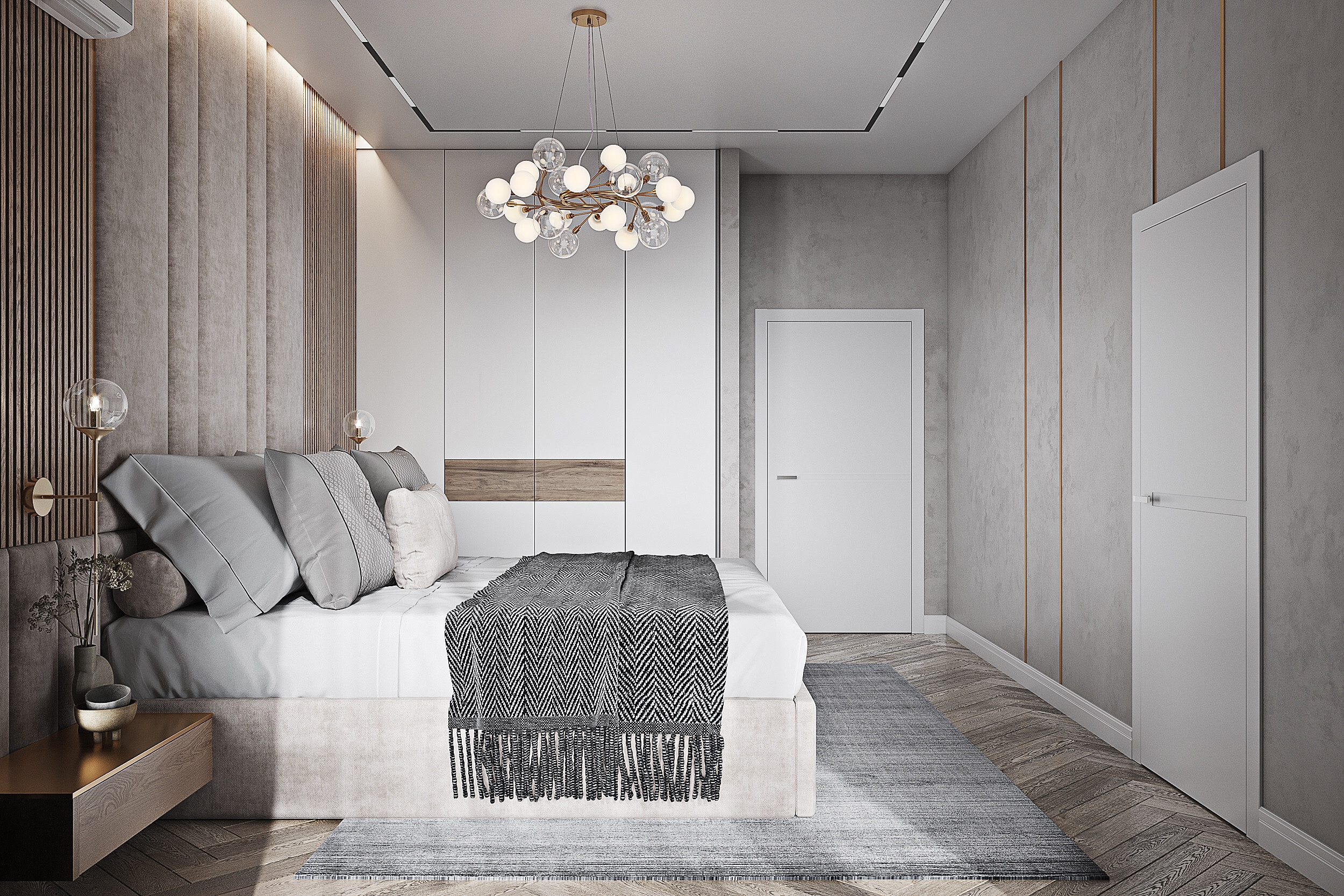 Интерьер спальни cветильниками над кроватью в современном стиле и в стиле лофт