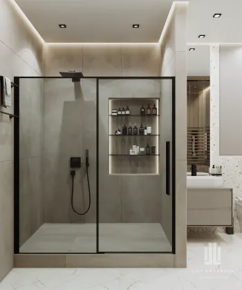 Интерьер ванной с душевой из плитки  смотреть на Basicdecor