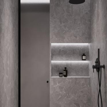 Интерьер ванной с душевой из плитки  смотреть на Basicdecor