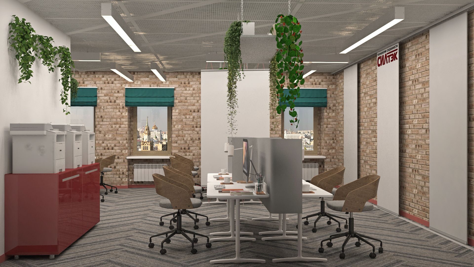 Интерьер офиса c рабочим местом в скандинавском стиле и эко