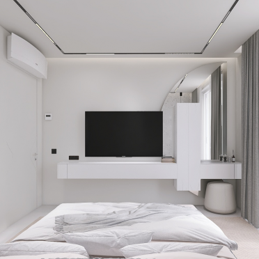 Интерьер спальни с телевизором на стене  смотреть на Basicdecor