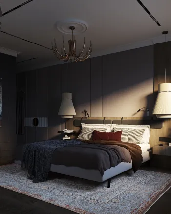 Интерьер спальни cветильниками над кроватью  смотреть на Basicdecor