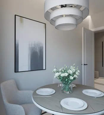 Интерьер столовой cветильниками над столом  смотреть на Basicdecor