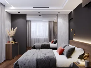 Интерьер спальни cветильниками над кроватью и с подсветкой  смотреть на Basicdecor