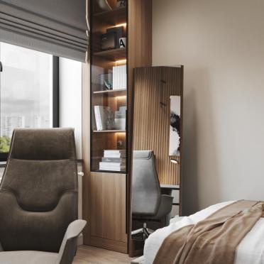 Интерьер спальни с шкафом у кровати  смотреть на Basicdecor