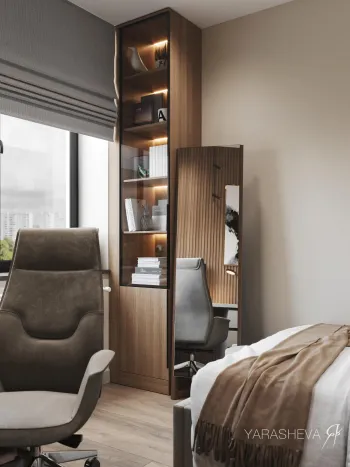 Интерьер спальни с шкафом у кровати  смотреть на Basicdecor