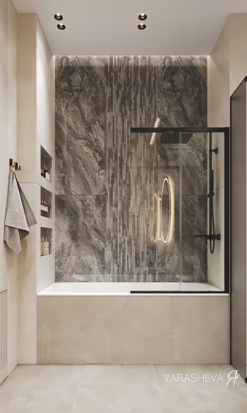Интерьер ванной с душевой из плитки  смотреть на Basicdecor