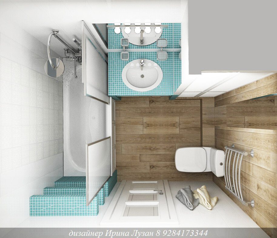 Интерьер ванной cовмещенным санузлом в скандинавском стиле