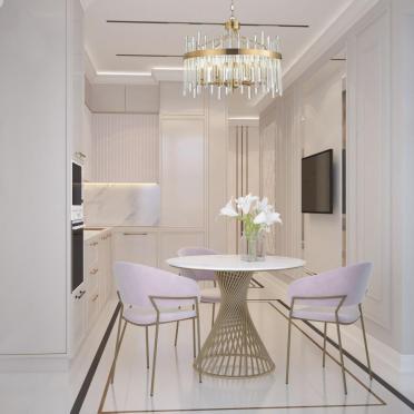 Интерьер кухни cветильниками над столом  смотреть на Basicdecor