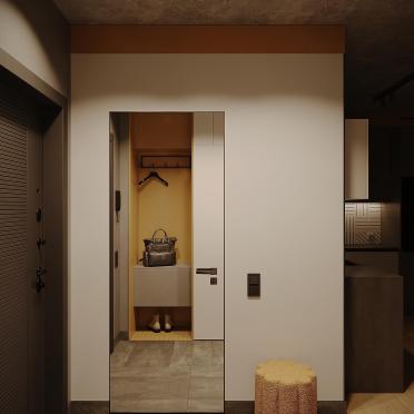Интерьер коридора с проходной и зеркалом на двери  смотреть на Basicdecor