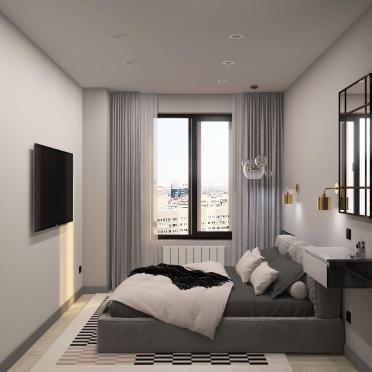 Интерьер спальни cветильниками над кроватью и с подсветкой  смотреть на Basicdecor