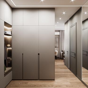 Интерьер прихожей с проходной, световыми линиями и с подсветкой  смотреть на Basicdecor