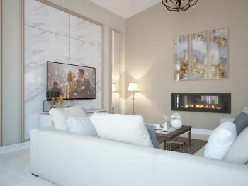 Интерьер гостиной с картинами над камином  смотреть на Basicdecor