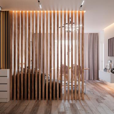 Интерьер прихожей с зонированием рейками в современном стиле смотреть на Basicdecor