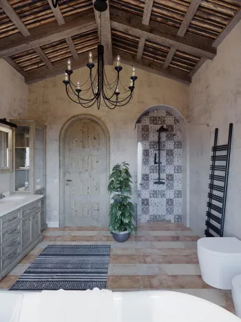 Интерьер ванной с душевой из плитки  смотреть на Basicdecor