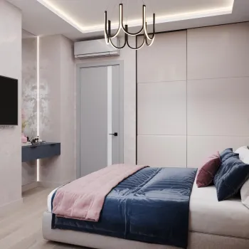 Интерьер спальни cветильниками над кроватью и с подсветкой  смотреть на Basicdecor