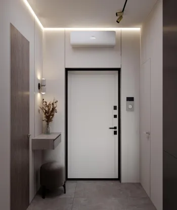 Интерьер прихожей с нишей с подсветкой, проходной, световыми линиями, подсветкой светодиодной и с подсветкой  смотреть на Basicdecor