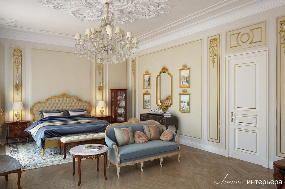 Интерьер спальни в классическом стиле и рококо