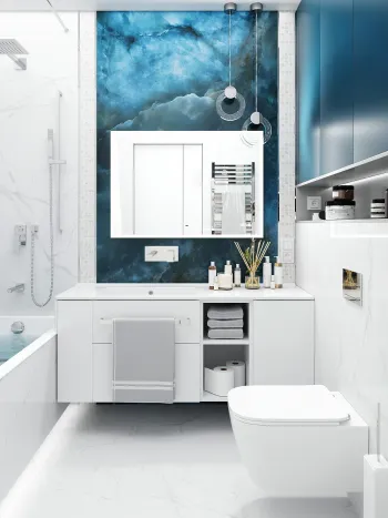 Интерьер ванной с аквариумом в стене  смотреть на Basicdecor