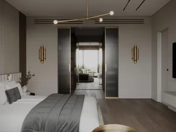 Интерьер спальни cветильниками над кроватью  смотреть на Basicdecor