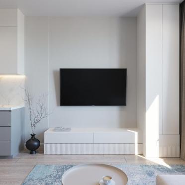 Интерьер гостиной с телевизором на стене  смотреть на Basicdecor