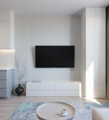 Интерьер гостиной с телевизором на стене  смотреть на Basicdecor