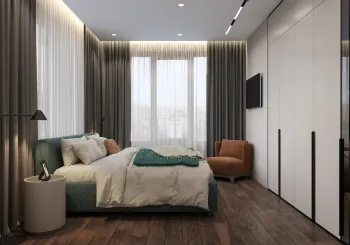 Интерьер спальни cветильниками над кроватью и с подсветкой  смотреть на Basicdecor