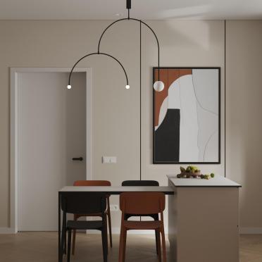 Интерьер кухни cветильниками над столом  смотреть на Basicdecor