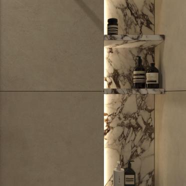 Интерьер ванной с нишей из плитки  смотреть на Basicdecor