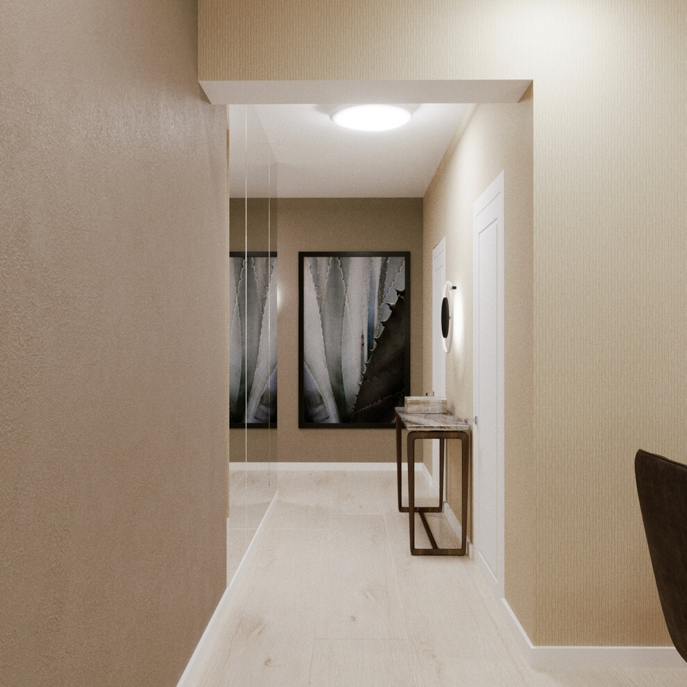 Интерьер коридора с подсветкой настенной и подсветкой светодиодной