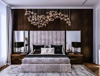 Интерьер спальни cветильниками над кроватью  смотреть на Basicdecor