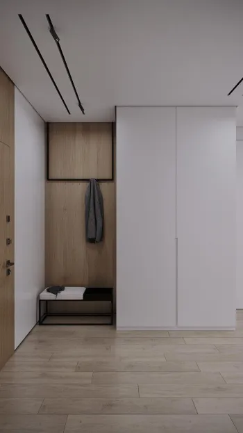 Интерьер прихожей с проходной и шкафом у кровати  смотреть на Basicdecor