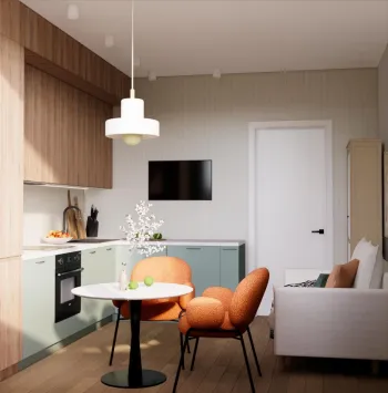 Интерьер кухни cветильниками над столом  смотреть на Basicdecor