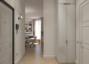 Интерьер с шкафами вокруг двери  смотреть на Basicdecor