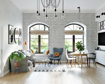 Интерьер гостиной в стиле лофт и скандинавском стиле смотреть на Basicdecor
