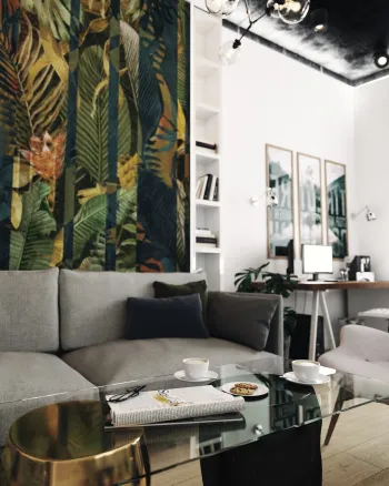 Интерьер гостиной c рабочим местом в стиле лофт смотреть на Basicdecor