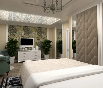 Интерьер спальни с каретной стяжкой в стиле фьюжн смотреть на Basicdecor