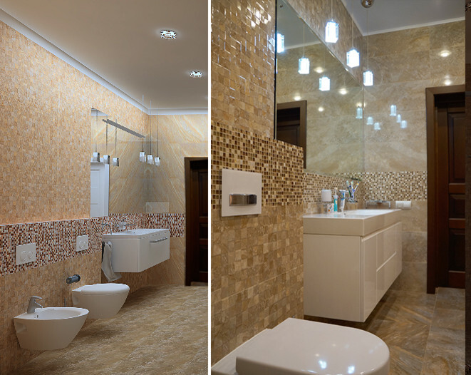 Интерьер ванной с нишей с подсветкой, подсветкой настенной, подсветкой светодиодной и с подсветкой в классическом стиле