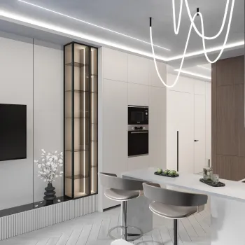 Интерьер кухни cветовыми линиями и с подсветкой  смотреть на Basicdecor