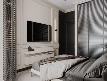 Интерьер спальни с жалюзи и дверными жалюзи  смотреть на Basicdecor