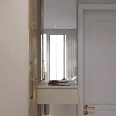 Интерьер спальни с зеркалом в нише и зеркалом на двери  смотреть на Basicdecor