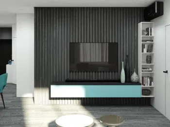 Интерьер гостиной с телевизором на стене  смотреть на Basicdecor